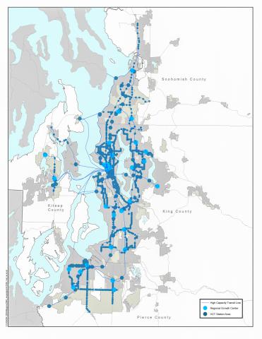 Map of PSRC high-capacity transit lines